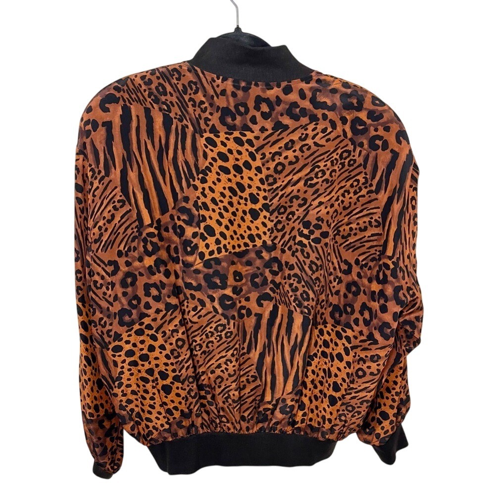Neiman Marcus 100% Silk Animal Print Bomber Jacket Size Small Vintage Luxe - Picture 7 of 9